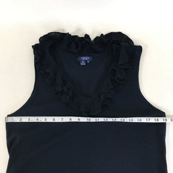 Chaps Ruffle Trim Tank Top Women's XL Navy Stretch Knit Summer Career Casual - Picture 6 of 10